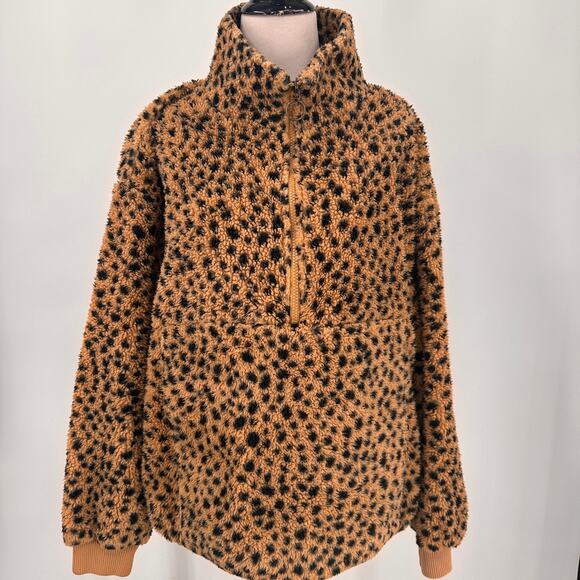 Billabong Faux Fur Leopard Pullover 1/2 Half Zip Sweater Size XL - Picture 2 of 8